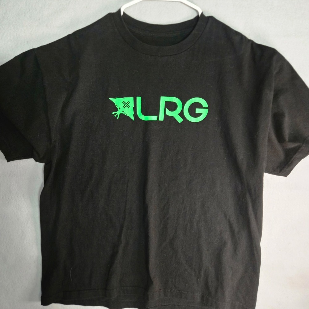 LRG Lifted Research Group Mens XL T-Shirt Black Lime Green Logo Graphic Tee